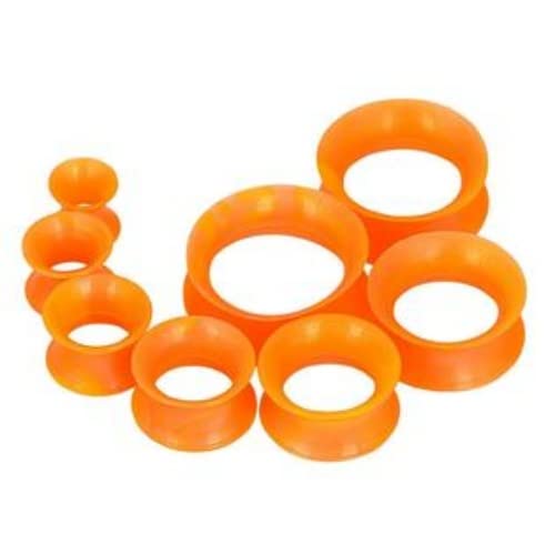 1 par (2 peças) TÚNEIS DE PELE DE SILICONE LARANJA Double Flare Gauges Super Ultra Thin Soft Flexíve