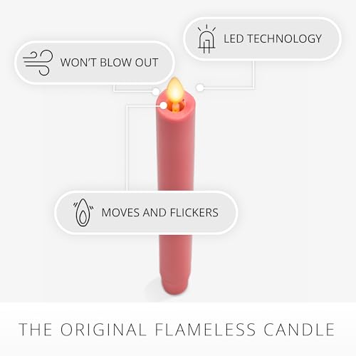 Image of Luminara Flameless Candle Taper (1 inch x 9.5 inch) Melted Top Real Wax Unscented Remote Ready Timer (Sweet Pink)