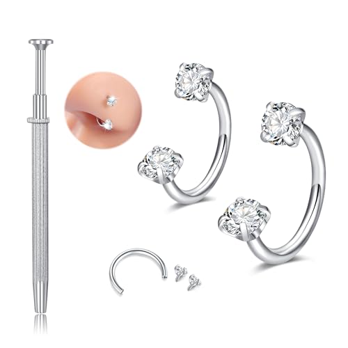 QWALIT Titanium Flat Back Helix Cartilage Earring Horseshoe Nose Ring Piercing Taper Threadless Jewelry Changing Tool Internal Threaded Piercing Taper Insertion Threader Tool Labret Jewelry Lip Studs