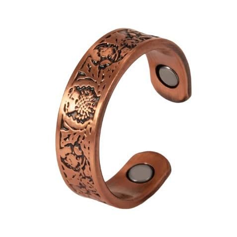 Red Copper Adjustable Flower Ring | 2 Magnet Copper Ring for Men & Women | Stylish Design |-image-40