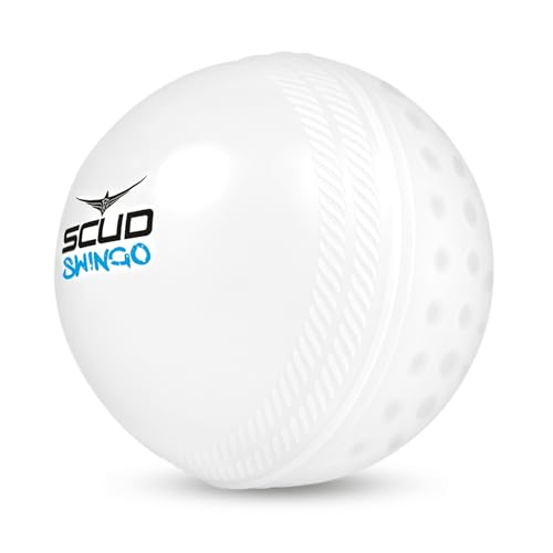 Image of SCUD Swingo Wind Ball for Cricket, Specially Designed for Swing, Dual-Surface Half-Dimple & Half-Smooth Design, PVC | 72.39mm Diameter,105g (Pack of 3pc Balls, White)