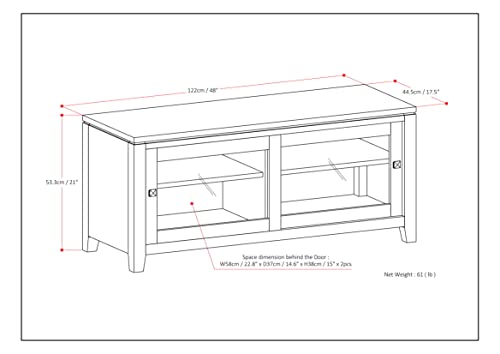 SIMPLIHOME Cosmopolitan TV Stand - 48 inch Wide Solid Wood Media Console in Black, Contemporary Entertainment Center for Living Room for TVs up to 55 Inches with Sliding Doors and Adjustable Shelves