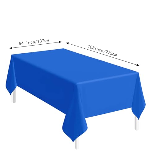 Image of SietDESEO 2 Pack Royal Blue Plastic Tablecloth Rectangle 54 x 108 Premium Disposable Table Cloth Plastic Blue Table Cover for Wedding Baby Shower Party Decorations