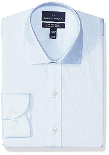 BUTTONED DOWN Men's Slim Fit Stretch Twill Non-Iron Dress Shirt, Light Blue Ice, 15