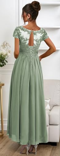 Tea Length Mother of The Bride Dresses with Sleeves V Neck Formal Dress for Women Lace Evening Gown2