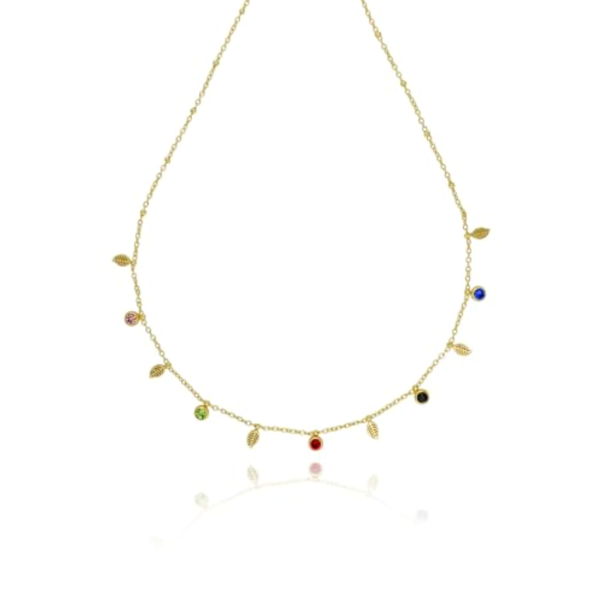 Women's 18K Gold Plated Leaf & Crystal Charm Necklace