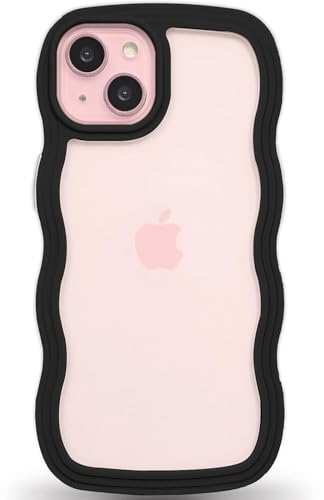 Image of Back Cover for iPhone 13, Cute Curly Wave Case, Shock Proof, Grip, Soft TPU & Girls Stylish, Camera Bump Protector for iPhone 13 (Black)