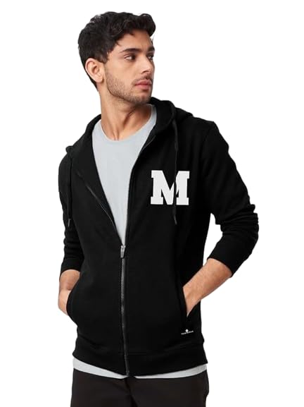 paklon Solid Unisex Alphabet Printed Hoodie Adult Cotton Fleece Long Sleeves Zipper Hooded Neck Jacket with Front Pocket for Men's & Women's Black-picture-32