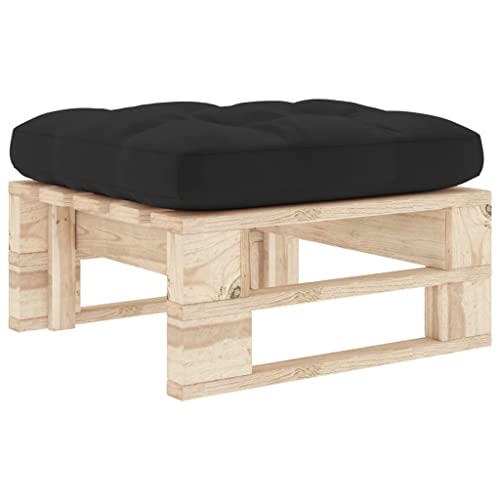 Taburete para palés Foknhdi, 60×60×25 cm, madera de pino impregnada con acolchado negro, modular y convertible en mesa auxiliar
