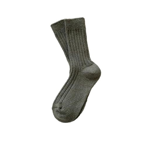 5 Pairs - Women's Autumn and Winter Linen Wool Pile mid-Tube Socks, Fleece Thick Warm Cashmere Stockings - Gray Green - One Size fits All