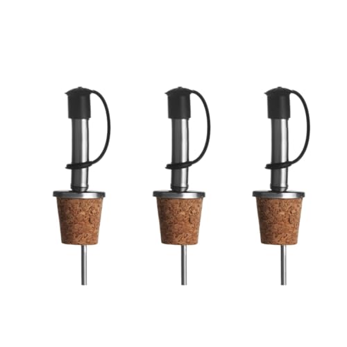 BGHYJKOL Stainless Steel Pourers Tapón de Corcho Madera for Botella, dispensador vertedor Aceite Oliva y Vino, Boquilla con Cubierta for Accesorios Bar(3PCS Black-Bent)