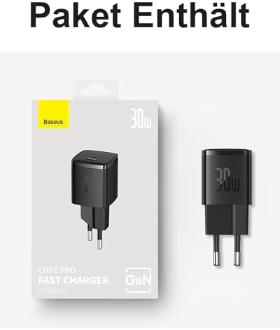Baseus Ładowarka USB C GaN 30W, Zasilacz sieciowy PD 3.0 QC 3.0 PPS, szybka ładowarka, kompatybilna z iPhone 15/15 Pro/15 Pro Max/14 Pro / 12 Pro Max, Galaxy, Pixel 7-3, iPad (bez kabla do ładowania)