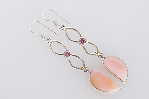 Boucles d'oreilles opale rose et quartz en argent 925 de 62 mm