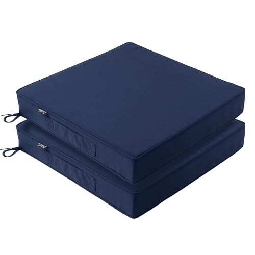 Battilo 19" x 19" x 3" Waterproof Outdoor Chair Cushions, Navy Blue, 2 Pack