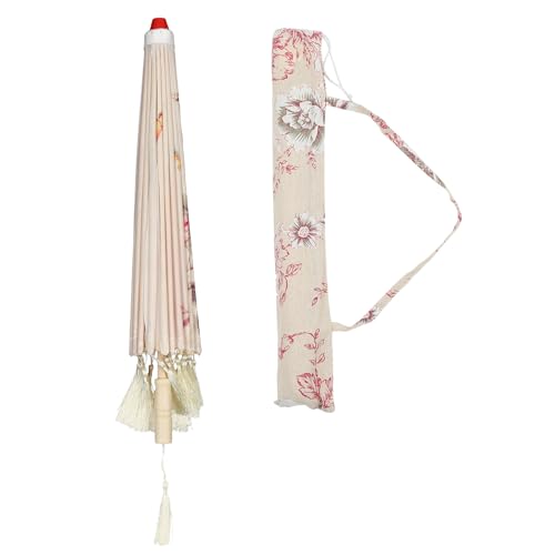 Paraguas decorativo de seda Yardwe artesanal de 82 cm con mango de madera noble y borlas clasicas