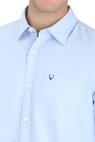 Image of Allen Solly Men Blue Custom Fit Solid Full Sleeves Casual Shirts