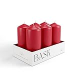 Cone Top Pillar Candles by Bask - Set of 6-3" x 6" Dripless Unscented Holiday Candles in Red for Hom