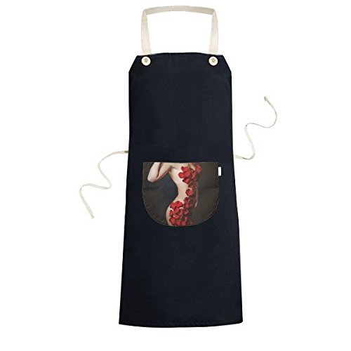 Tablier bavoir de cuisine noir cadeau idéal chef motif cover girl photo et roses
