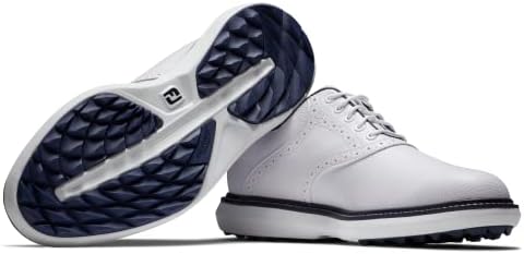 FootJoy Men's Traditions Spikeless Golf Shoe, White/White/Navy, 9 Wide | Image 5