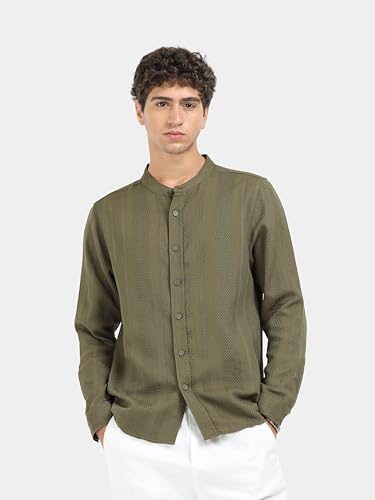 Image of StitchX Men's Full Sleeve Mandarin Collar Jacquard Shirt