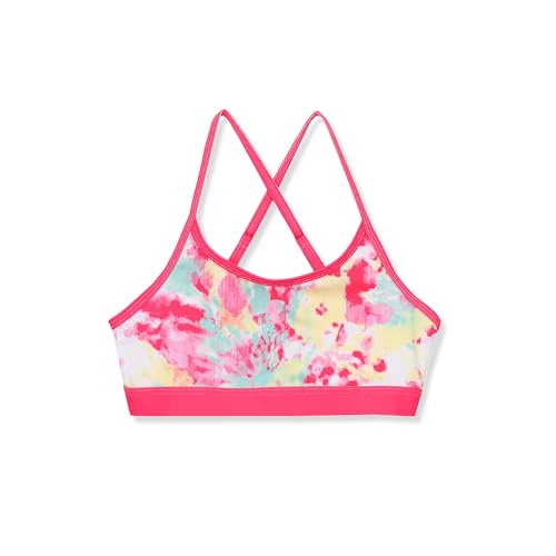 Lands' End Girls Chlorine Resistant Criss Cross Bikini Top Large Bright Pink Aqua Splatter
