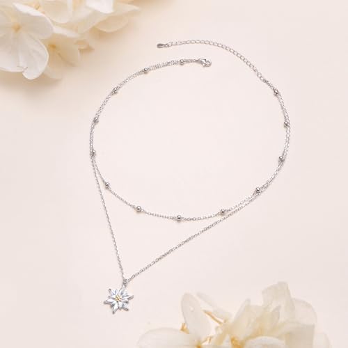 Layered Choker Necklace S925 Sterling Silver Star Full Moon Daisy Flower Pendant Disc Jewelry Adjustable Clavicle Necklaces for Women Girls Birthday Gifts2