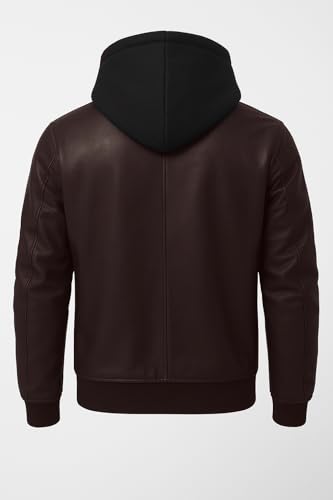 Image of Blaq Ash Men's Black Faux Leather Biker Jacket with Removable Hood, Full-Zip Closure