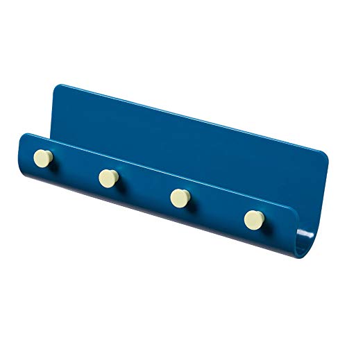 LuoCoCo Portalettere e Portachiavi Montato a Muro, Autoadesivo Post Organizzatore/Lettera Classificatore Supporto con 4 Ganci per Appendere in Ingresso, Cucina, Atrio, Corridoio (Blu)