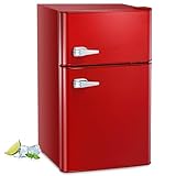 Havato 3.2 Cu.Ft Mini fridge with Freezer, Double Door Compact Refrigerator, Retro Mini Refrigerator for Dorm, Office, Bar, RV, Bedroom(Red)
