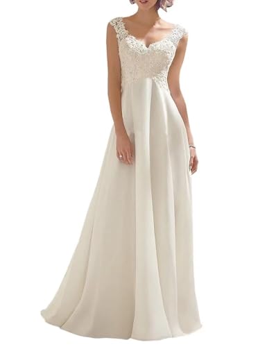 HAIBFJIN Robe de mariée pour femme avec dentelle - Longue robe de plage bohème avec fente élégante - Ligne A - Robe de mariage, ivoire-H, 54 grande taille