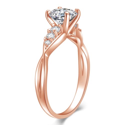 1.24 Carat(ctw) Round Cut Moissanite/Lab-Grown Diamond Engagement Ring for Women Custom Twisted Wedding Ring in Sterling Silver/10K/14K/18K Solid Gold(D Color, VVS Clarity)2