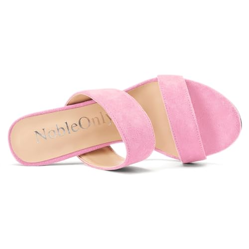 Image of NobleOnly Womens Round Open Toe Heeled Sandals Two Strap Stiletto High Heel Sandals Backless Dress Slip-on Mules Sandals 3.9 Inches Heels