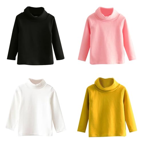 Betadog Turtleneck for Girls 4 Pcs Turtleneck Cable Knitted Sweater Slim Fit Pullover Sweater for Kids, Boys (BK+WH+YE+Pk, 2-3 Years)2