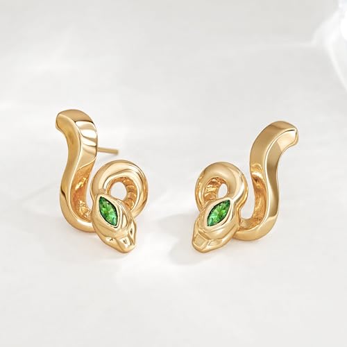 FETTERO Stud Earrings for Women - 14K Gold Plated CZ Hypoallergenic Earrings Studs Dainty Black CZ Leaf Gold Earrings for Women Trendy Statement Jewelry