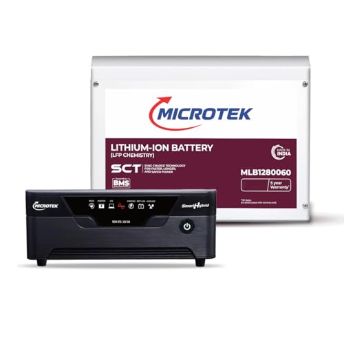 Image of Microtek Combo - SMART Hybrid NEW 1275 1115VA /925W Pure Sine Wave Inverter (12V) + 12.8V 100Ah LiFePO4 Deep Cycle Battery | Fast Charge | Fans, TV, Laptop, Router Backup Combo