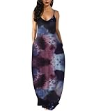 Wolddress Womens 2024 Casual Sleeveless Sundress Plus Size Loose Plain Long Summer Beach Maxi Dress with Pockets Tie Dye Neb Red S