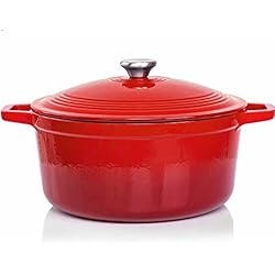 Olla De Hierro 6 Litros Cazuela de hierro fundido rojo 6 litros - Olla de hierro fundido compatible con inducción y todas las fuentes de calor. Guiso versátil - caldero diámetro 28cm