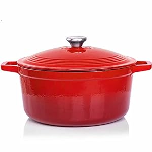 Casseruola in Ghisa Smaltata VeoHome Rosso 6L Ø28cm, Cocotte Ultra Resistente, Pentola Compatibile Induzione/Gas/Forno, Cottura Omogenea, Fornello Sapori Autentici, Coperchio a Rilievo