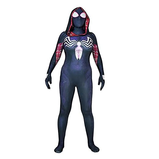 Dam Vit Venom Jumpsuit Barn Cosplay Spiderman Dräkt Halloween Gwen Fancy Dress Bodysuit Hood Hela Tights Christmas Party Suit Prom Apparel,Black Gwen D- Men XS 155~160cm