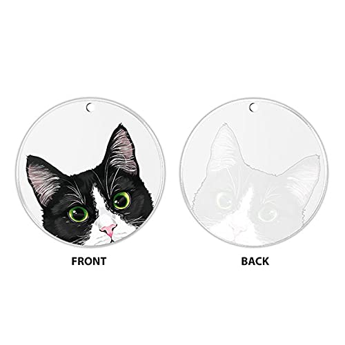 WIRESTER Hanging Ornaments for Christmas Tree Holidays, Party, Car, Home, Office Decoration, Large 3 inch Acrylic Ready to Hang Ornament - Black White Tuxedo Cat