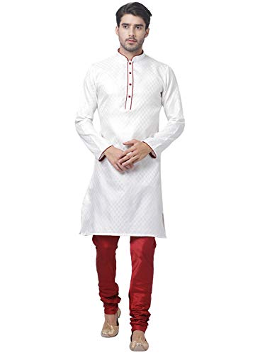 Image of VASTRAMAY Men Soft Cotton Kurta with Buttoned Cuff & Churidar Pyjama Set - Comfortable Ethnic Wear for Eid, Holi, Weddings & Festive Occasions - Stylish Traditional Cotton Kurta Pyjama