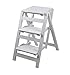 DX Trittleiter Massivholzleiter Hocker Klappbar Klappbar Bibliothek Trittleiter Multifunktionale Holzküche Büroleiter Stuhl mit 3 Stufen - Weiß