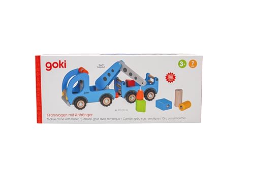 Goki Mobile Crane with Trailer, Blue Wooden Traditional Toy for Children 3+, Multicoloured, Único - Image 2