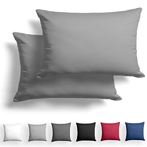 Alreya Mako Satin Taie d'oreiller Lot de 2 100% Coton - 50x75 cm Gris - avec Fermeture éclair YKK - Hypoallergénique sans Produits Chimiques Cover
