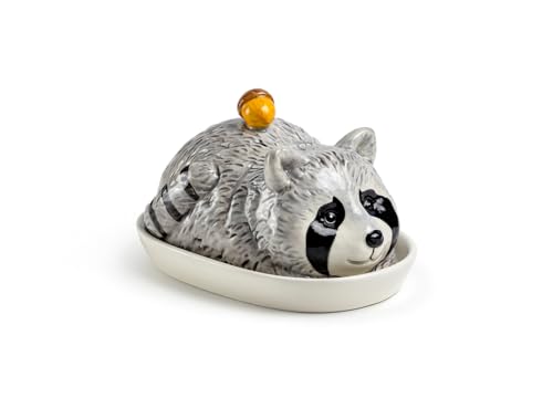 Gracie China Shop Raccoon with Acorn Butter Dish