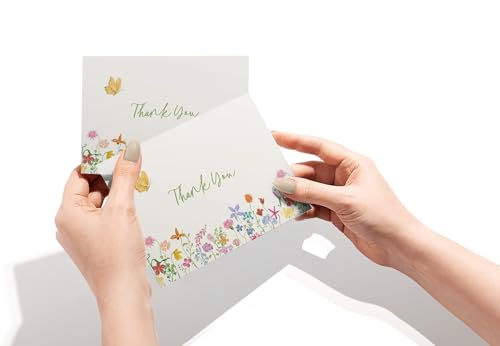 Image of Twigs Paper Floral Thank You Cards, 12 Blank Note Cards with Envelopes