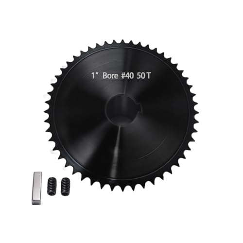 Image of #40 Roller Chain Sprocket 50 Tooth 1 inch Bore (1 /4 inch Keyway) Black Oxide Rust-Proof with 2 Set Screws & Key Included for Mini Bike Go-Kart Extreme Torque Hill Climb, Hardened 1045 Steel 40BS50-1
