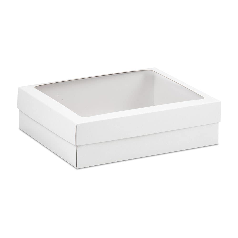 50 Scatole in Cartone con Coperchio Bianco con Finestra e Separatori Pieghevole Fai da Te 12x12x4,5 cm bomboniera Matrimonio Battesimo Comunione Regalo