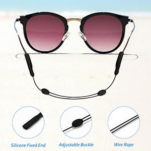 Edifeel [3 Pack] Glasses Strap, Adjustable, Anti-Slip Sunglasses Strap for Sports, No Tail Glasses Holder Cord, with Steel Wire Cable Eyewear Retainer (Black) - Thumbnail 6