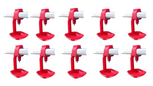 Image of Bethlehem 10 Pcs Chicken Cup, with 90 * Nipple Chicken Nipple Drinker Cups Waterer Hanging Cup Drinking Water Tool for Farm Poultry Fountains Nipple Drinkers with Base, Red Plastic, Set of 10